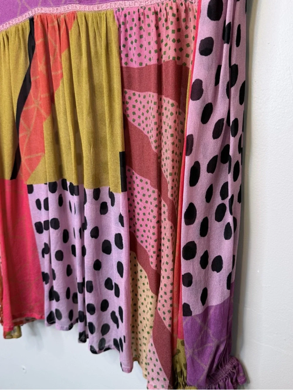 Blank London | Anthro Polka-Dot Patchwork Long Balloon Sleeve Oversized Blouse - Picture 12 of 15